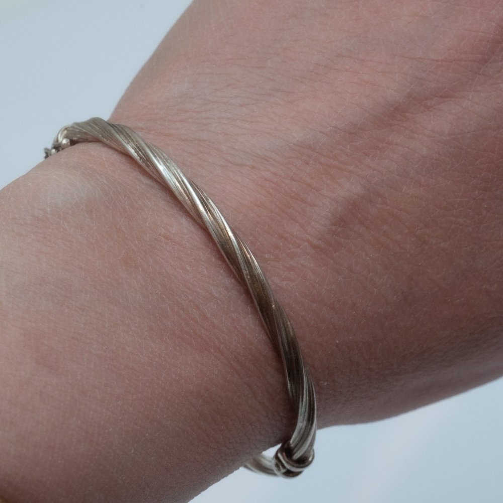 Vintage Silver Twist Bangle Bracelet Hinge Opening Clasp Italy 925 Med